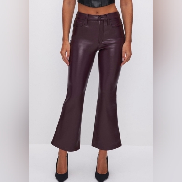 GOOD AMERICAN Good Legs Burgundy Flare Faux Leather Pants NEW 29/8 - Picture 1 of 5